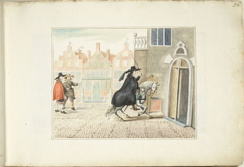 Ruiter te paard bij de ingang van een openbaar gebouw (1656) by Gesina ter Borch