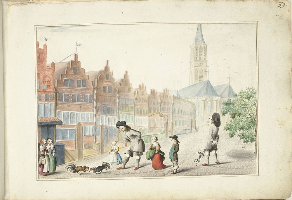 Hanengevecht in de Sassenstraat in Zwolle (1655) by Gesina ter Borch