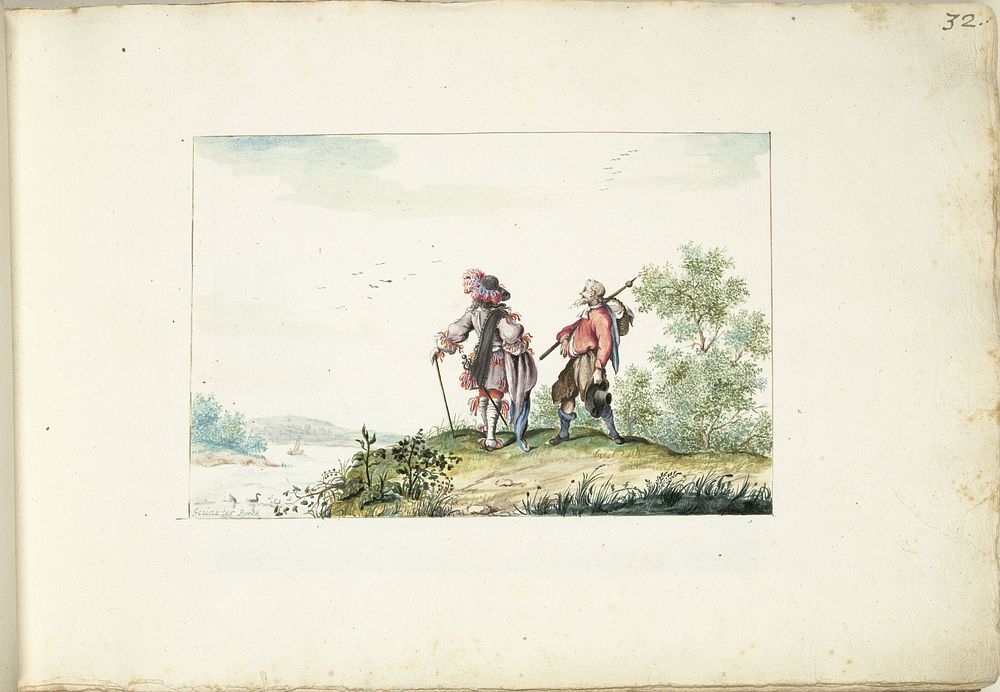 Heer en zwerver in een landschap (1660 - c. 1687) by Gesina ter Borch