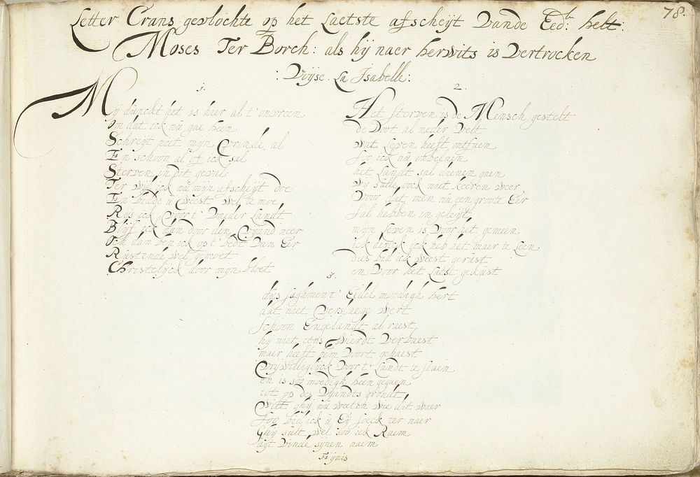Gedicht ter nagedachtenis aan Moses ter Borch (in or after 1667 - c. 1687) by Gesina ter Borch and Sijbrant Schellinger