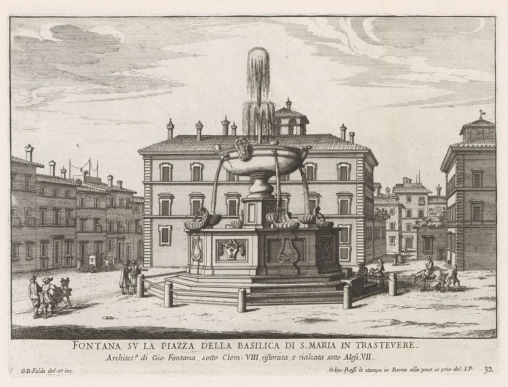 Fontein op Piazza Santa Maria in Trastevere (1653 - 1691) by Giovanni Battista Falda, Giovanni Battista Falda, Giovanni…