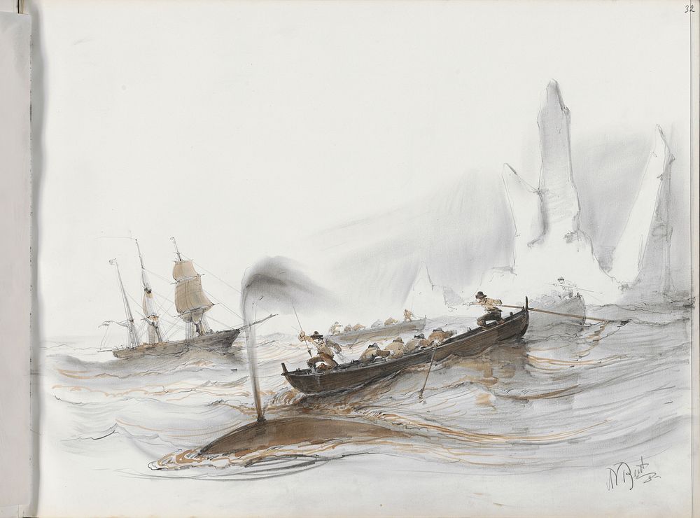 Walvisjagers bij een ijsschots (1830 - 1860) by Albertus van Beest