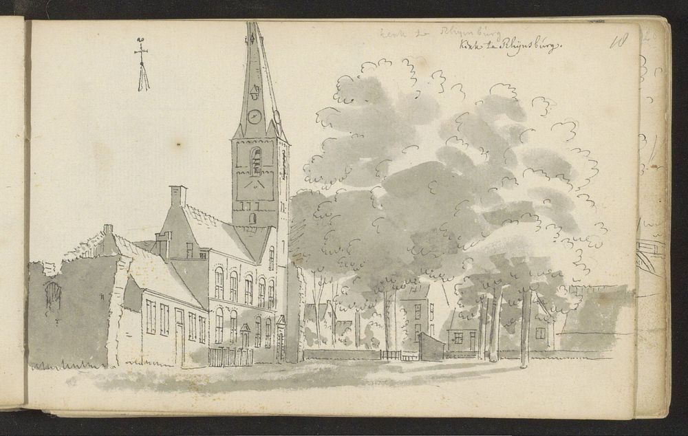 Dorpsgezicht met kerk te Rijnsburg (1731) by Abraham de Haen II and Cornelis Pronk