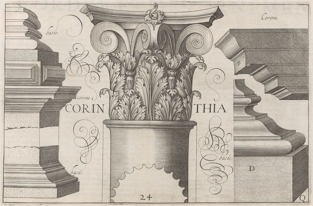 Korinthisch kapiteel en basement (1620) by Hendrick Hondius I, Hans Vredeman de Vries, Paul Vredeman de Vries and Johannes…