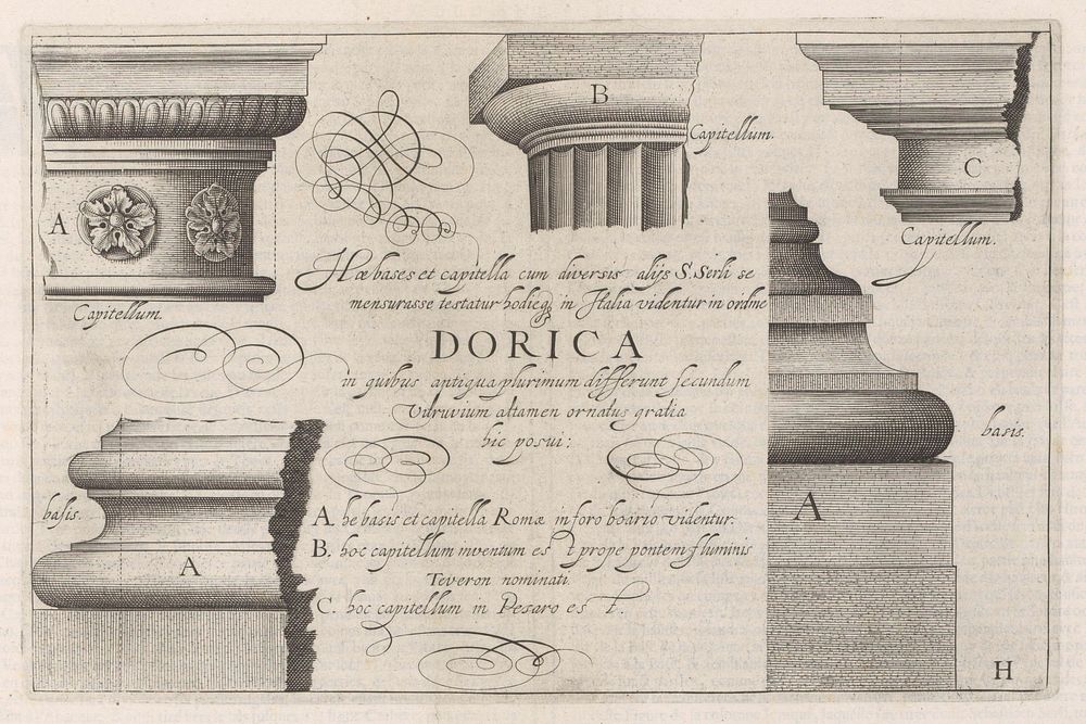 Dorische zuil en basement (1620) by Hendrick Hondius I, Hans Vredeman de Vries, Paul Vredeman de Vries and Johannes…