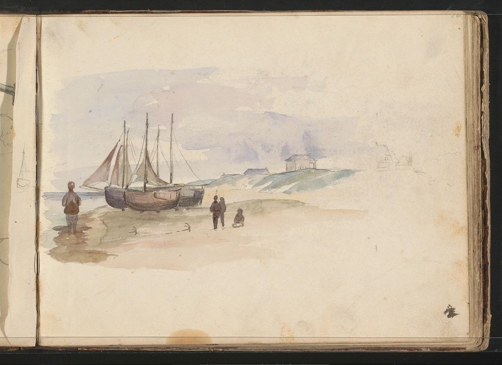 Zeilboten en figuren op een strand (1822 - 1893) by Willem Troost II