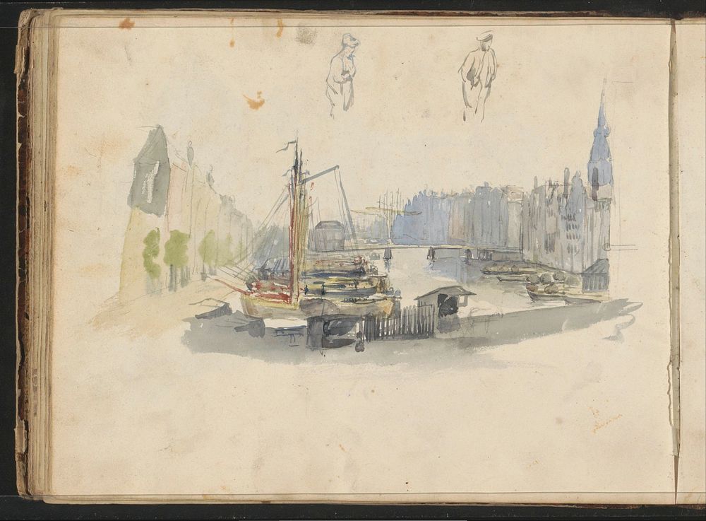 Stadsgezicht met boten op een kanaal (1822 - 1893) by Willem Troost II