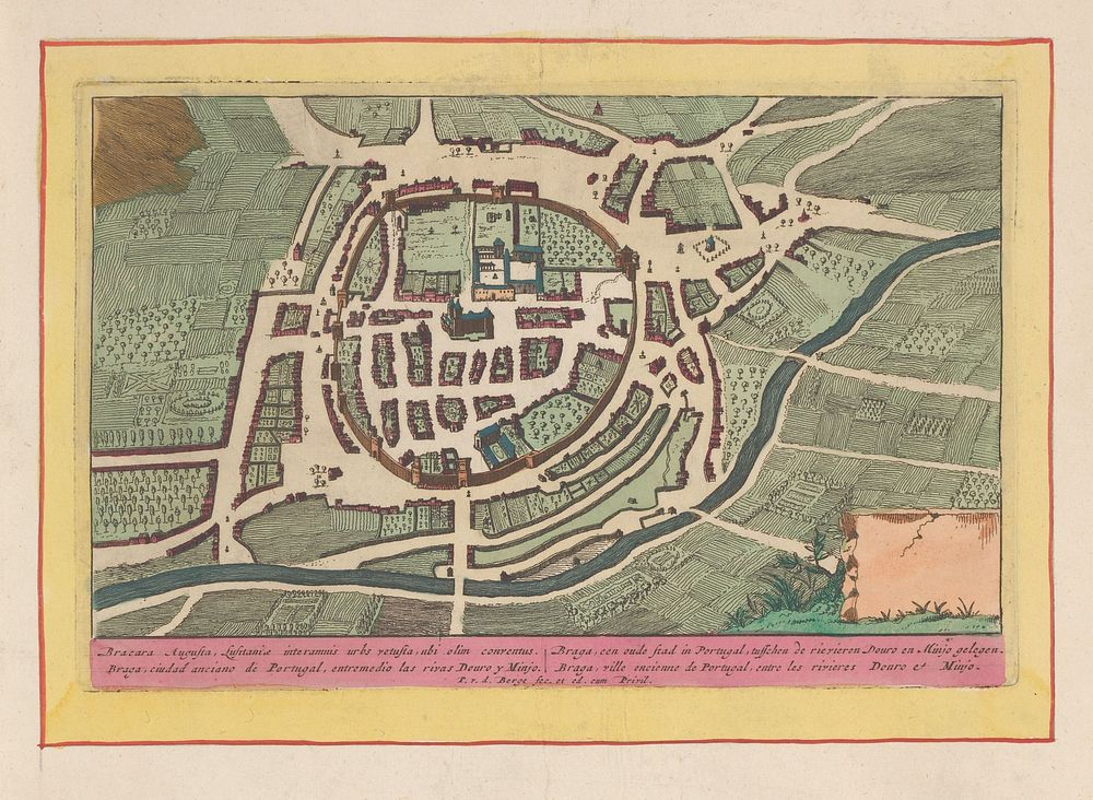 Stad Braga in vogelvluchtperspectief (1694 - 1737) by Pieter van den Berge, Pieter van den Berge, Staten van Holland en West…