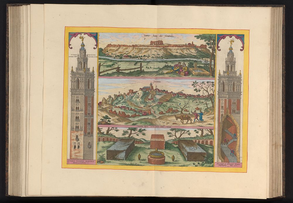Landschappen in de buurt van de stad Sevilla en toren Giralda (1596) by Symon Novelanus, Frans Hogenberg, Joris Hoefnagel…