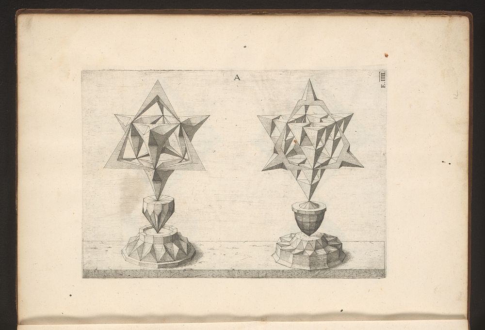 Twee veelvlakken met een tetraëder als uitgangspunt (1568) by Jost Amman, Wenzel Jamnitzer and Wenzel Jamnitzer
