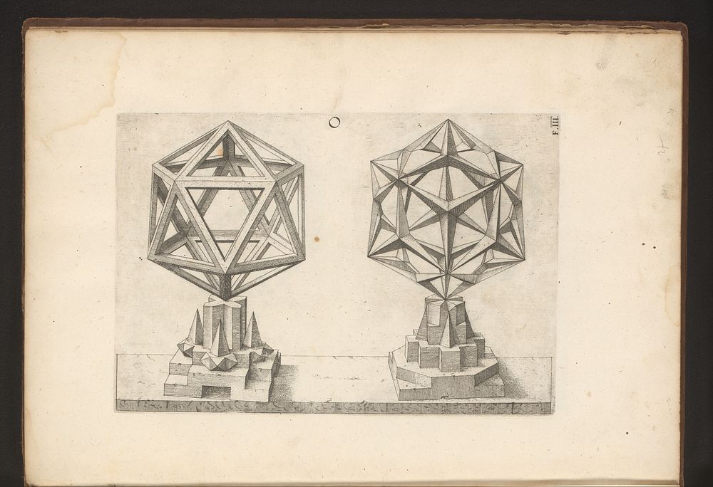Twee veelvlakken met een icosaëder en een rombische triacontaëder als uitgangspunt (1568) by Jost Amman, Wenzel Jamnitzer…