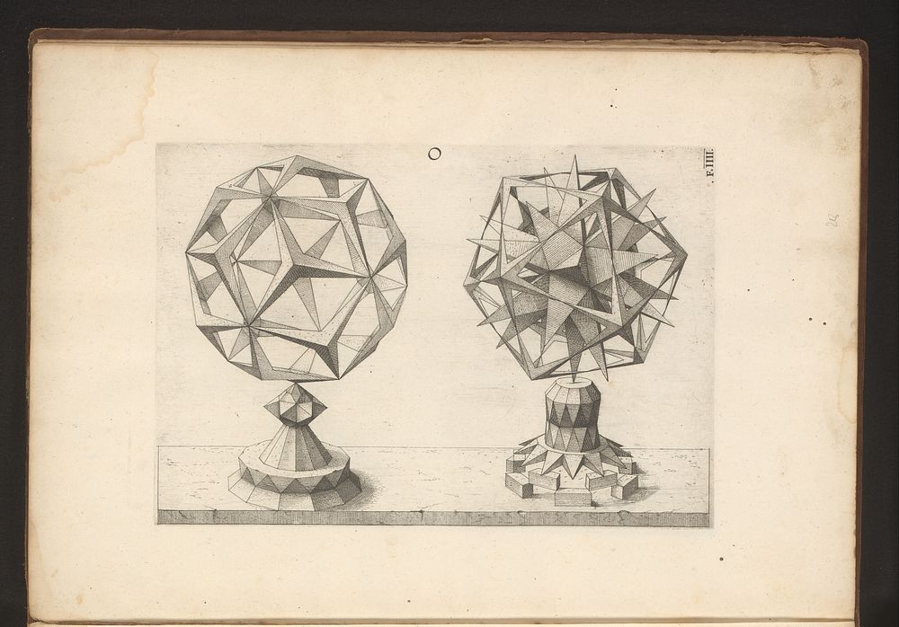Twee veelvlakken met een stervormige icosaëder en een rombische triacontaëder als uitgangspunt (1568) by Jost Amman, Wenzel…