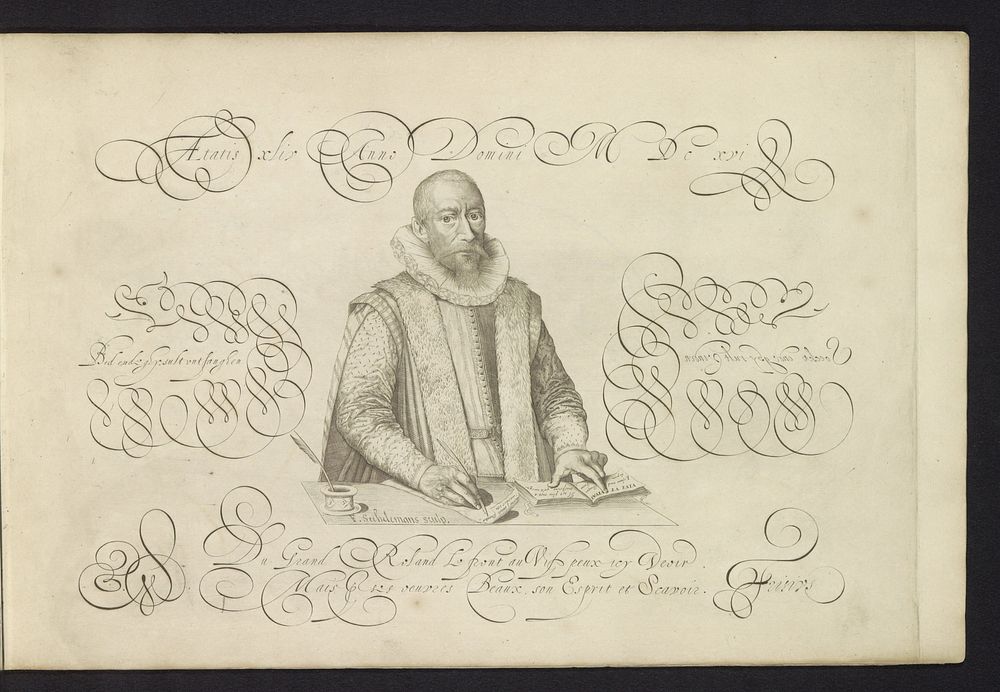 Portret van David Roelands, op 44-jarige leeftijd (1616 - 1617) by François Schillemans, Simon Frisius, David Roelands and…