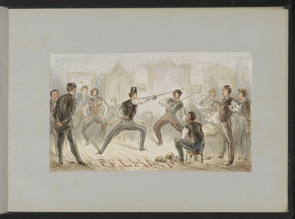 Zwaardgevecht tussen twee mannen (c. 1854 - c. 1887) by Alexander Ver Huell