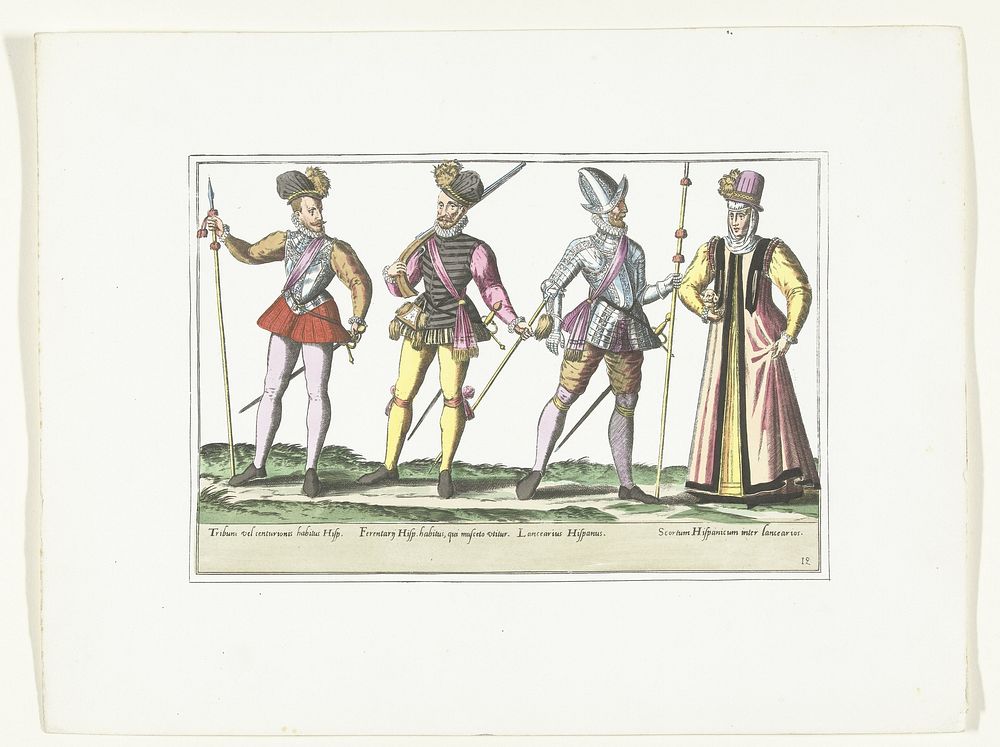 Drie Spaanse militairen in uniform en een marketentster, ca. 1580 (1872 - 1875) by anonymous, Abraham de Bruyn and G A van…