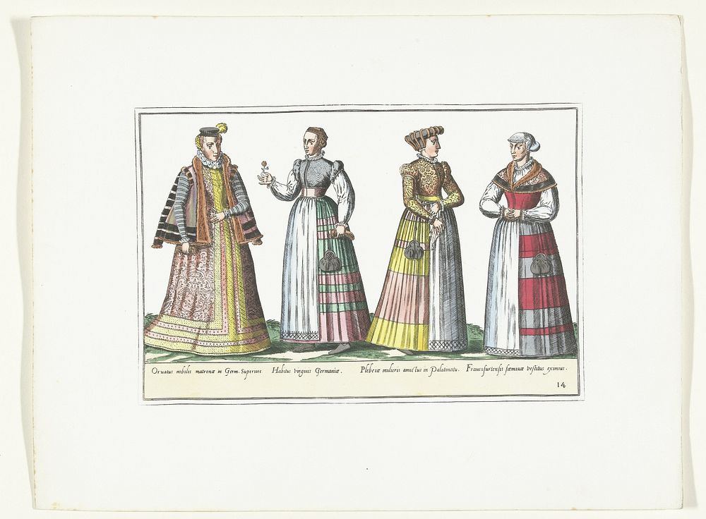 Vier vrouwen gekleed volgens de Duitse mode, ca. 1580 (1872 - 1875) by anonymous, Abraham de Bruyn and G A van Trigt