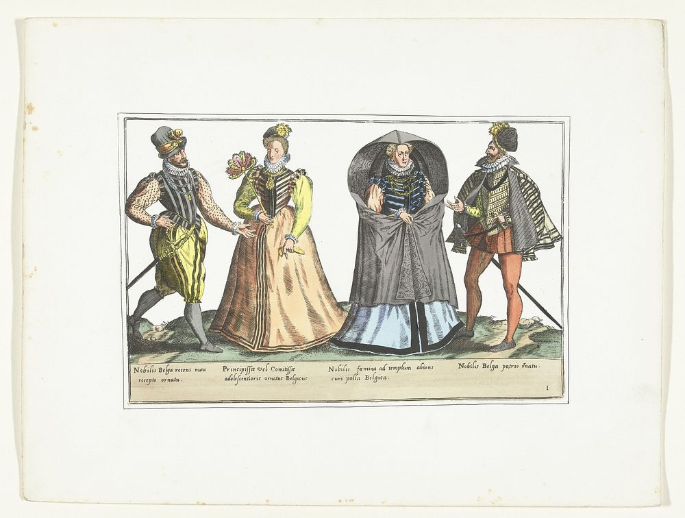 Twee mannen en twee vrouwen gekleed volgens de mode in de Nederlanden, ca. 1580 (1872 - 1875) by anonymous, Abraham de Bruyn…
