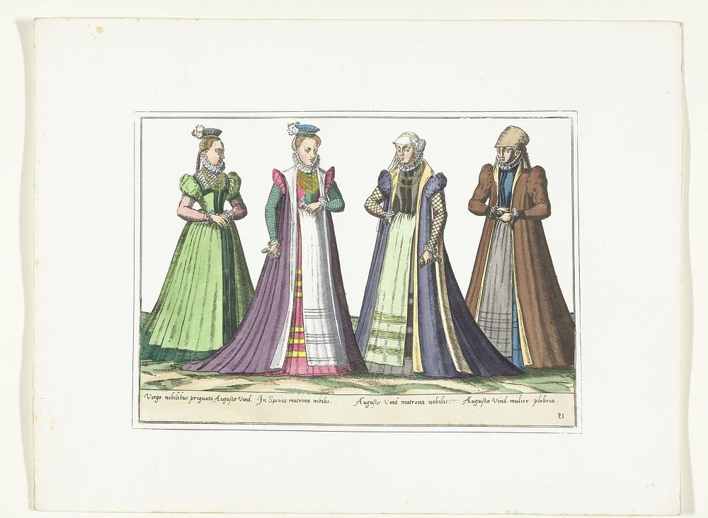 Vier vrouwen gekleed volgens de Duitse mode in Augsburg, ca. 1580 (1872 - 1875) by anonymous, Abraham de Bruyn and G A van…