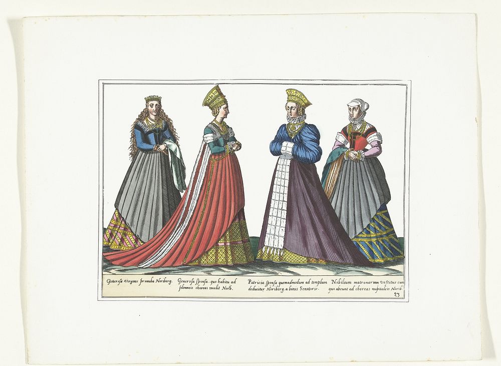 Vier vrouwen gekleed volgens de Duitse mode in Neurenberg, ca. 1580 (1872 - 1875) by anonymous, Abraham de Bruyn and G A van…