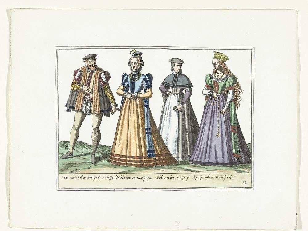 Een man en drie vrouwen gekleed volgens de Duitse mode in Danzig, ca. 1580 (1872 - 1875) by anonymous, Abraham de Bruyn and…