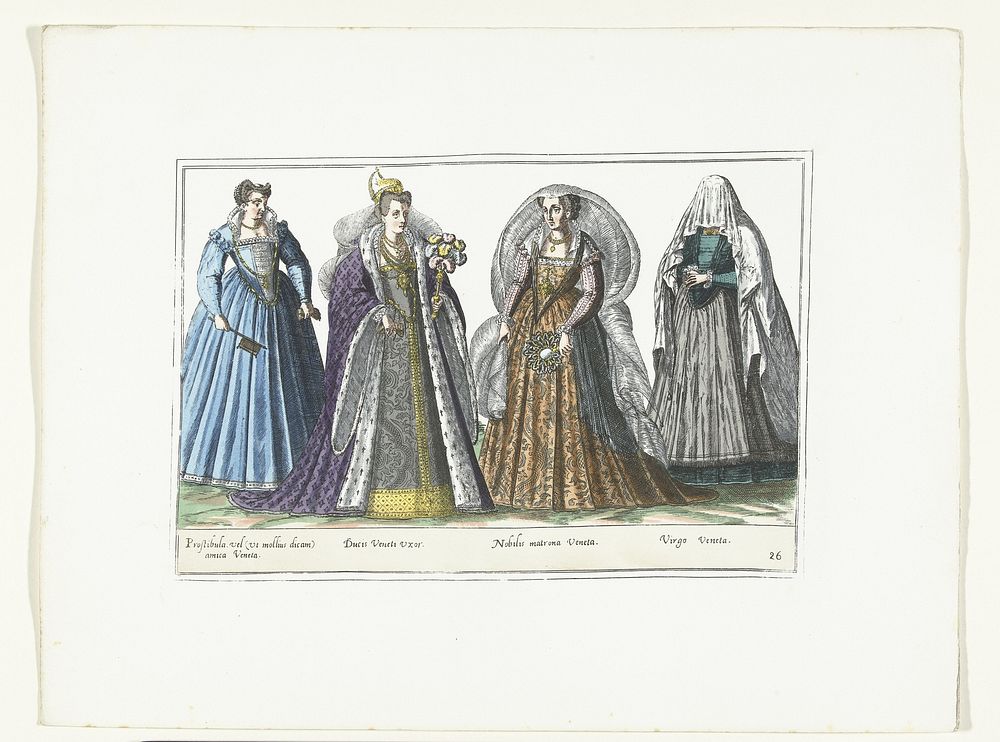 Vier vrouwen gekleed volgens de Venetiaanse mode, ca. 1580 (1872 - 1875) by anonymous, Abraham de Bruyn and G A van Trigt