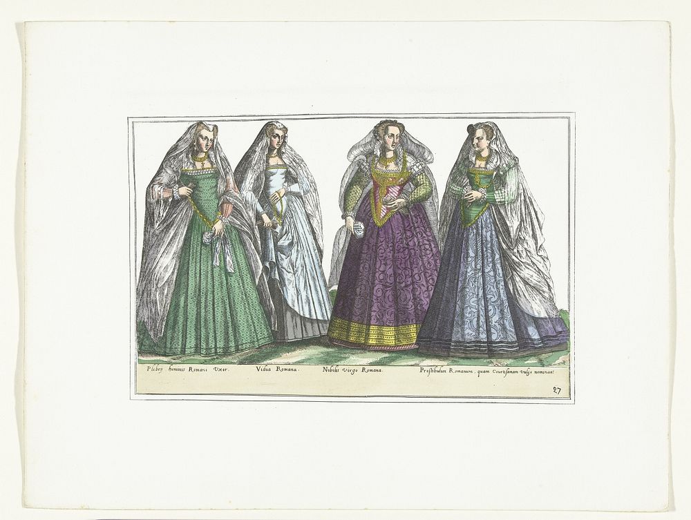Vier vrouwen gekleed volgens de Romeinse mode, ca. 1580 (1872 - 1875) by anonymous, Abraham de Bruyn and G A van Trigt