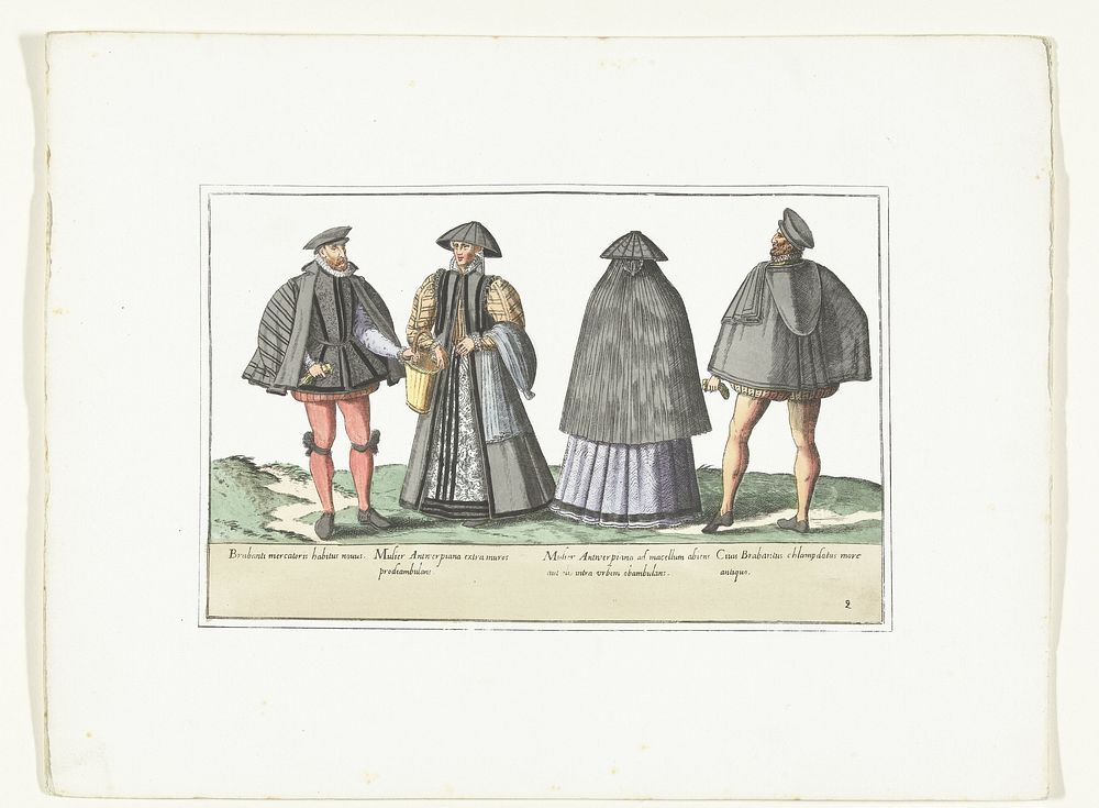 Twee mannen en twee vrouwen gekleed volgens de mode in Antwerpen en Brabant, ca. 1580 (1872 - 1875) by anonymous, Abraham de…
