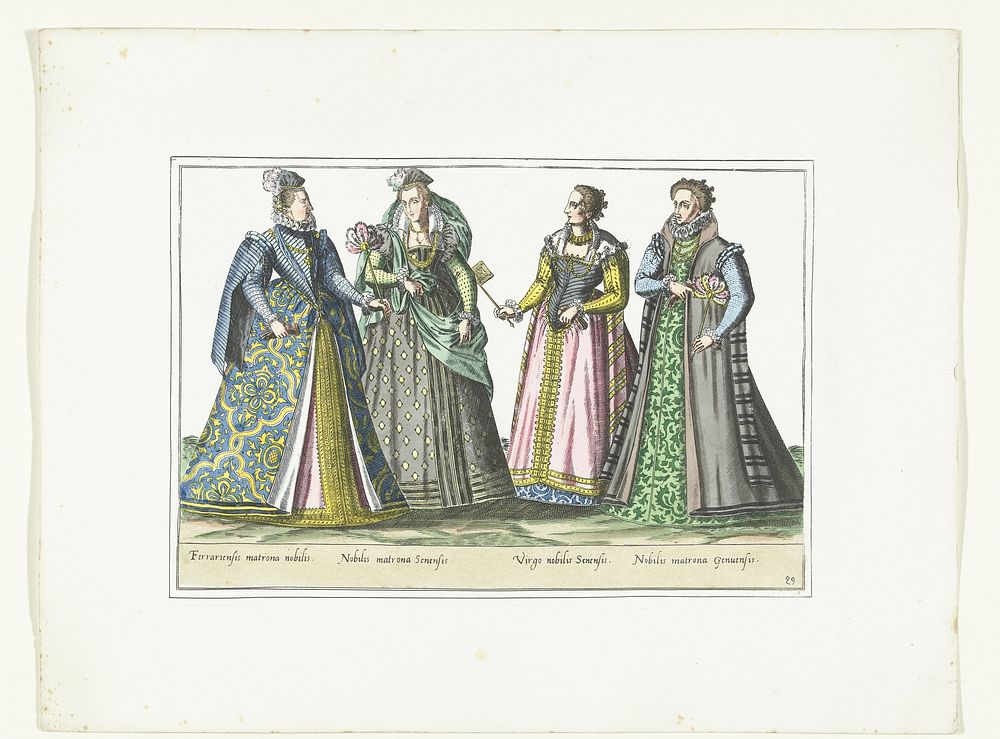 Vier vrouwen gekleed volgens de Italiaanse mode, ca. 1580 (1872 - 1875) by anonymous, Abraham de Bruyn and G A van Trigt