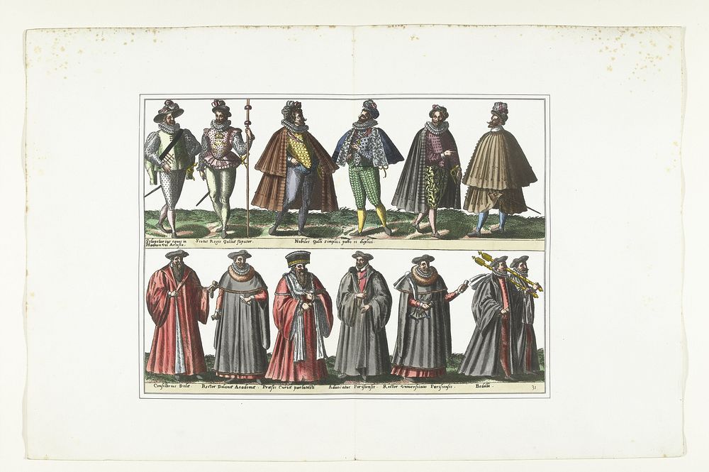Dubbele plaat met twaalf mannen gekleed volgens de Franse mode, ca. 1580 (1872 - 1875) by anonymous, Abraham de Bruyn and G…