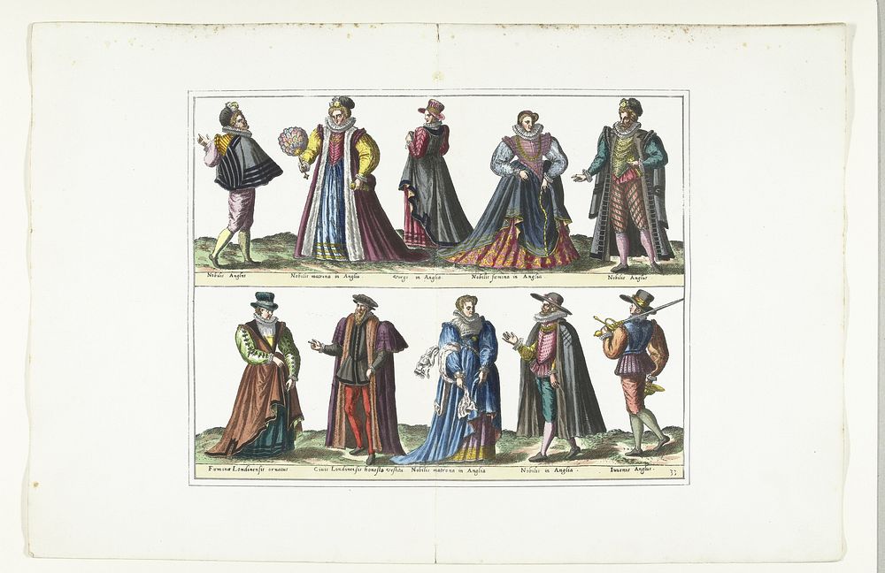 Dubbele plaat met vijf mannen en vijf vrouwen gekleed volgens de Engelse mode, ca. 1580 (1872 - 1875) by anonymous, Abraham…