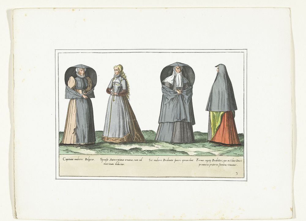 Vier vrouwen gekleed volgens de mode in Antwerpen, Brabant en 's-Hertogenbosch, ca. 1580 (1872 - 1875) by anonymous, Abraham…