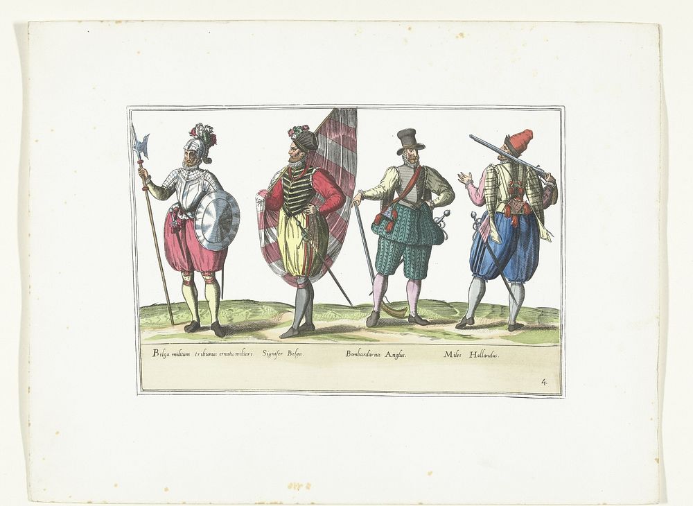 Vier militairen in uniformen volgens de mode in de Nederlanden en Engeland, ca. 1580 (1872 - 1875) by anonymous, Abraham de…