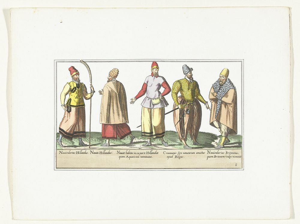 Vijf zeelieden gekleed volgens de mode in de Nederlanden en Bretagne, ca. 1580 (1872 - 1875) by anonymous, Abraham de Bruyn…
