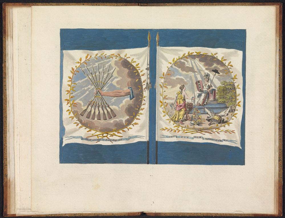 Voor- en achterzijde van een vaandel van het Amsterdamse exercitiegenootschap Tot Nut der Schuttery, 1786 (1786) by Abraham…