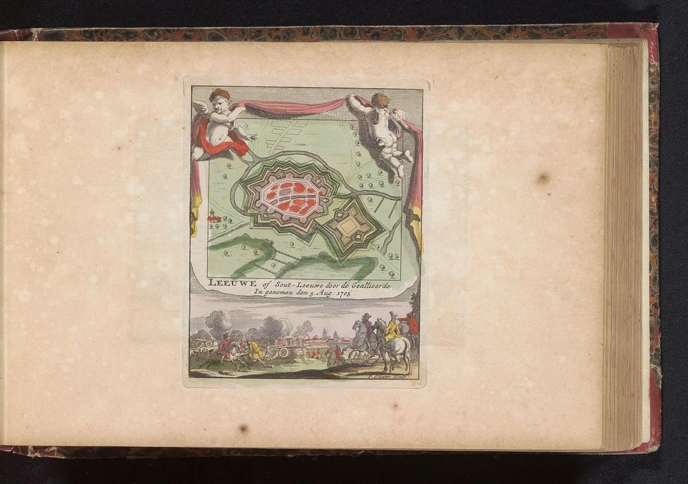 Plattegrond van Zoutleeuw en de inname in 1705 (1735) by Zacharias Chatelain II and erven J Ratelband and Co