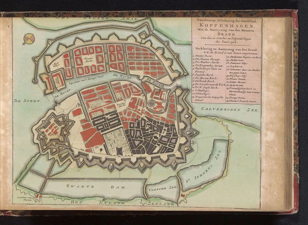 Plattegrond van Kopenhagen, na de brand van 1728 (1735) by anonymous and erven J Ratelband and Co