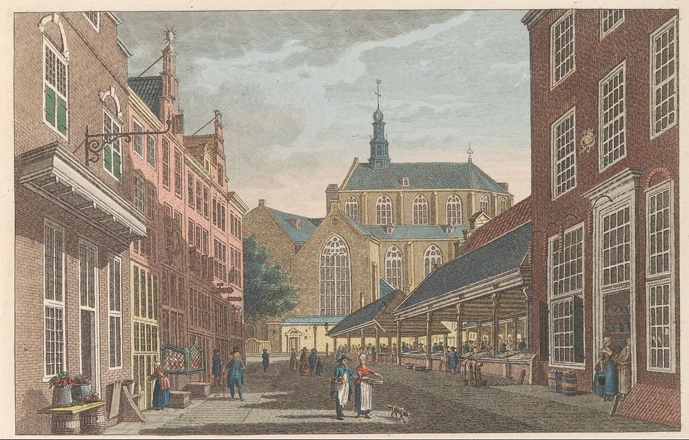 Vismarkt en Grote Kerk te Den Haag, ca. 1790 (1824 - 1825) by Carel Frederik Bendorp I, Jan Bulthuis and Evert Maaskamp