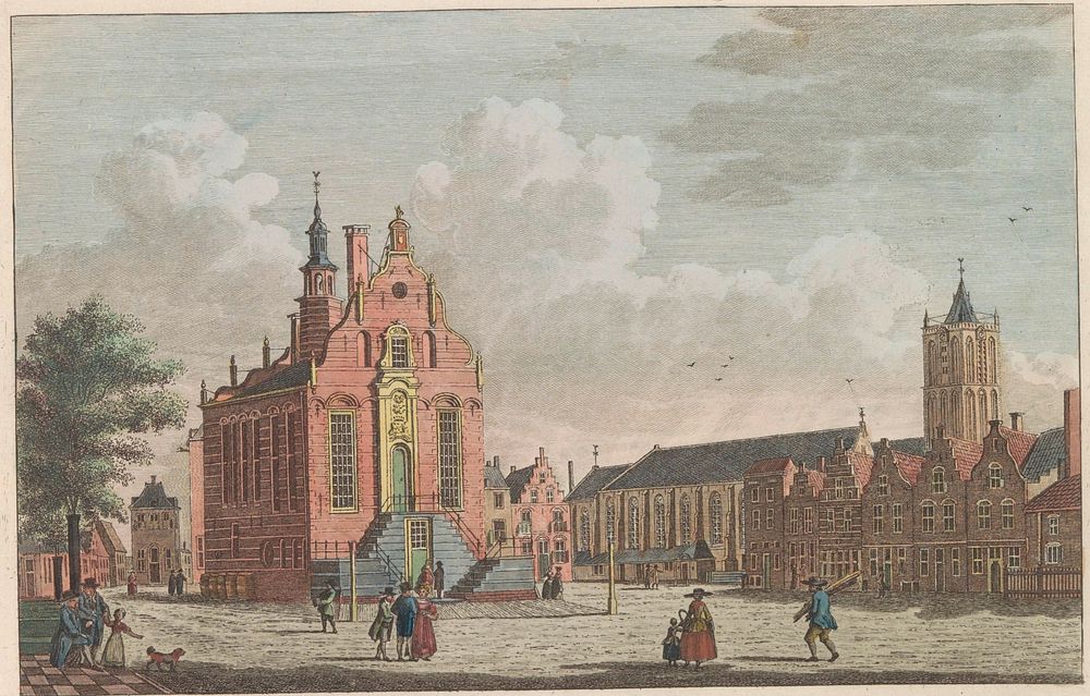 Markt en stadhuis van Schiedam, ca. 1790 (1824 - 1825) by Carel Frederik Bendorp I, Jan Bulthuis and Evert Maaskamp