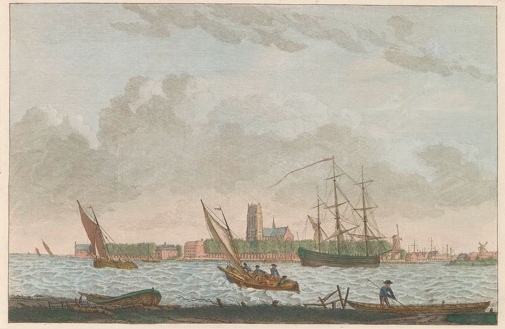 Dordrecht vanaf de Merwede, ca. 1790 (1824 - 1825) by Carel Frederik Bendorp I, Jan Bulthuis and Evert Maaskamp