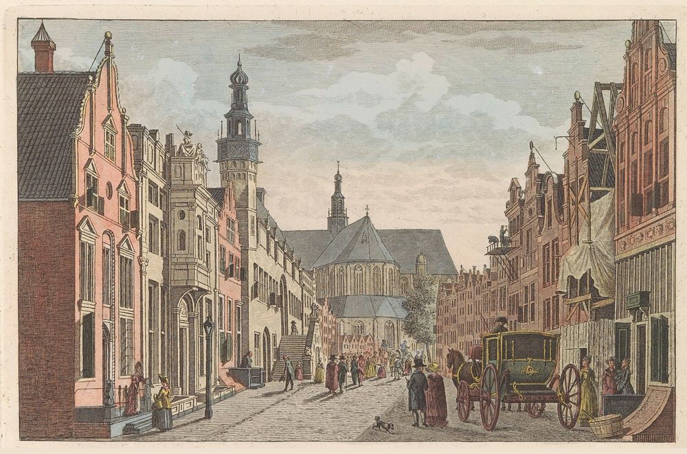 Langestraat te Alkmaar, ca. 1790 (1824 - 1825) by Carel Frederik Bendorp I, Jan Bulthuis and Evert Maaskamp