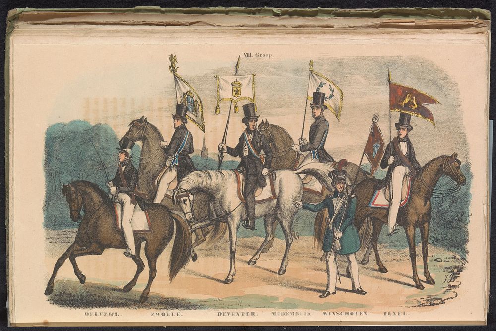 Kostumen en vaandels van de erewachten van Delfzijl, Zwolle, Deventer, Medemblik, Winschoten en Texel, 1840-1842 (1840 -…