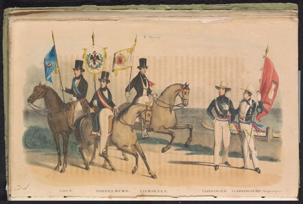Kostumen en vaandels van de erewachten van Goes, Middelburg, Zierikzee en Vlissingen, 1840-1842 (1840 - 1842) by Joannes…