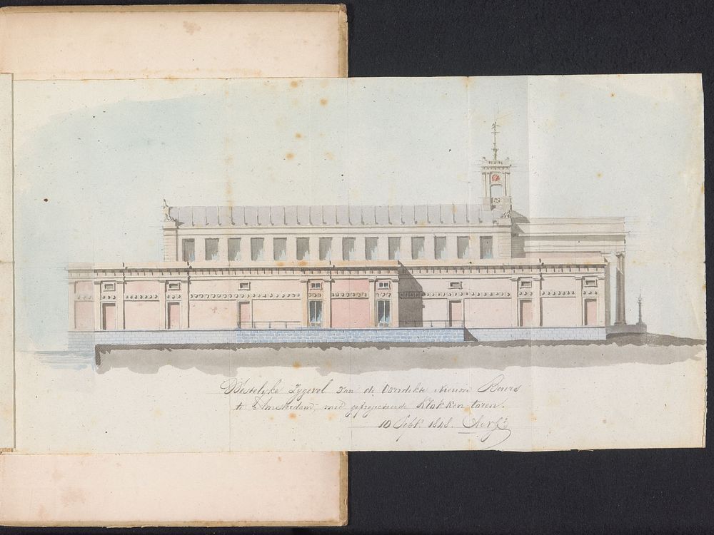 Ontwerp voor een klokkentoren op de nieuwe beurs van Zocher te Amsterdam (zijaanzicht), 1848 (1848) by Monogrammist ANGJ