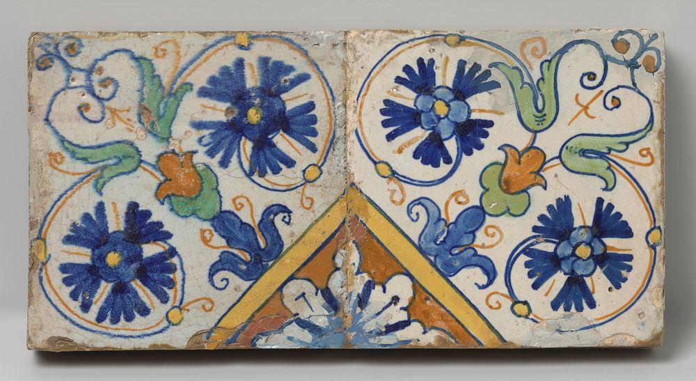 Veld van twee tegels met rozetten (c. 1610 - c. 1630) by anonymous