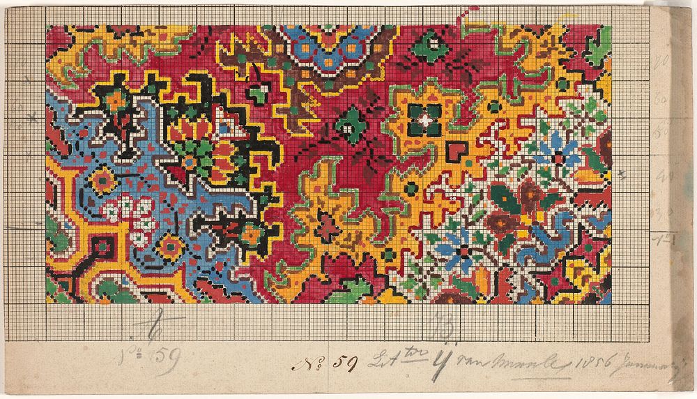 Ontwerp voor een weefpatroon voor een tapijt (1856) by anonymous, Deventer Tapijtfabriek and Firma Smaale