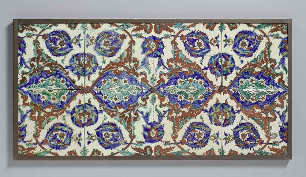 Eight tiles with a continuous pattern of floral scrolls (c. 1550 - c. 1599) by anonymous
