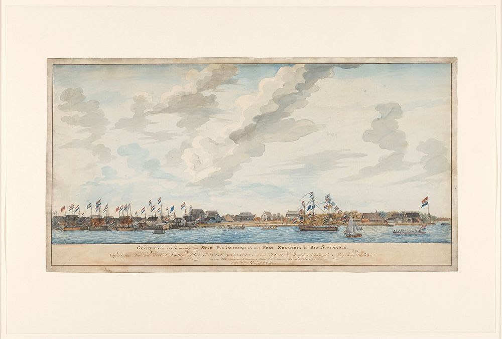 Gezicht op de stad Paramaribo en het Fort Zeelandia (1772) by Frederik Jägerschiöld and Jacob Andries van den Velden