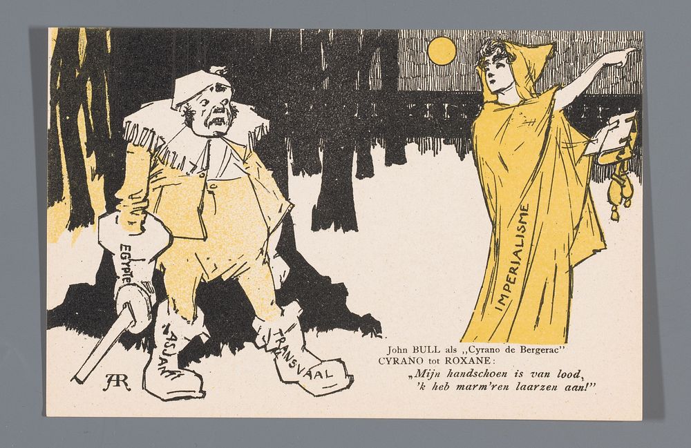 China prentbriefkaart 'John Bull als Cyrano de Bergerac' (c. 1900 - c. 1918) by Alfaro Reijding
