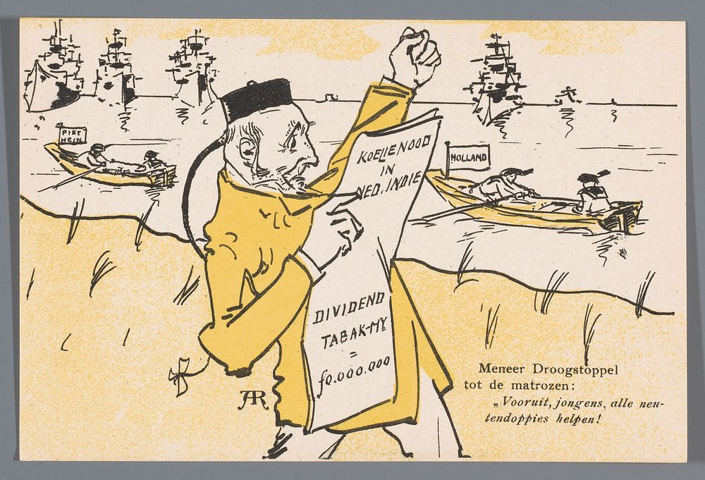China prentbriefkaart 'Meneer Droogstoppel tot de matrozen' (c. 1900 - c. 1918) by Alfaro Reijding