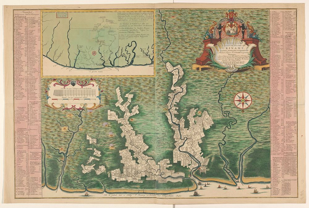 Algemene kaart van Suriname (1737 - 1757) by Alexander de Lavaux, Hendrik de Leth, Hendrik de Leth, Directeurs van de…